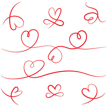Hand drawn heart ribbon setのイラスト素材