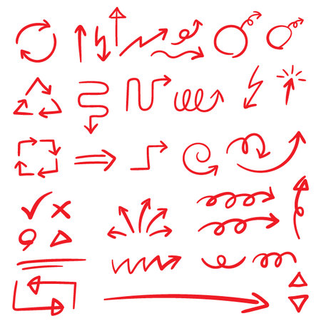 Hand-drawn Doodle Style Arrows Vector Outline Setのイラスト素材