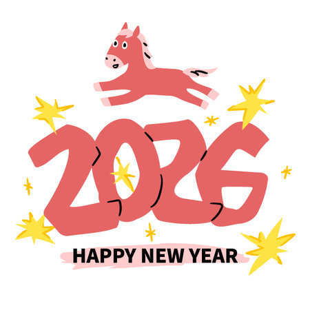 New Year greeting illustration featuring a red horse commemorating 2026のイラスト素材