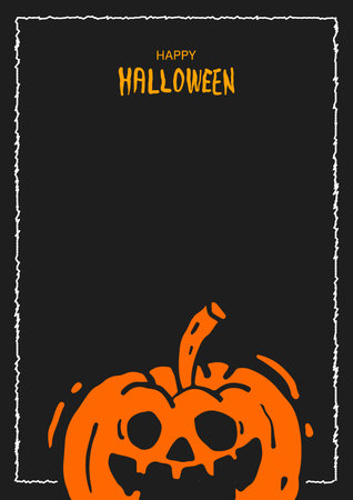 Halloween day frame design with white border and pumpkin on itのイラスト素材
