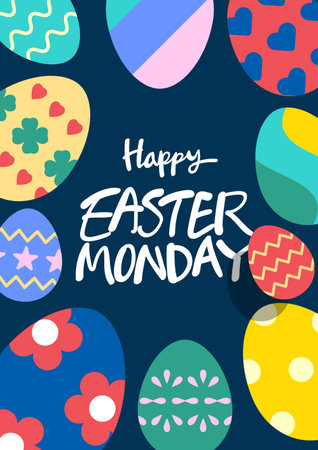 Minimal easter poster on dark blue background.のイラスト素材