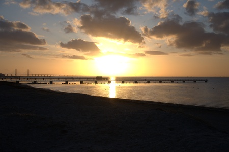 sunset over bridgeの写真素材