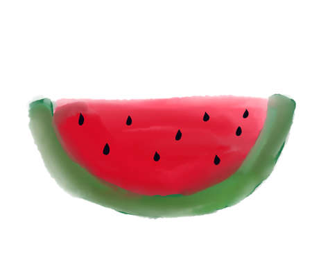 watermelon watercolor drawing. Simple hand drawn sketch art. Slice of berry.Lovely red summer dessert. organic food illustration. Tasty tropical slice of watermelon isolated on white. Artistic drawingの写真素材