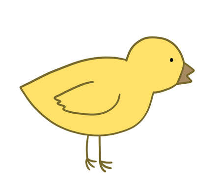 cute bird. cartoon concept. Colored hand drawn illustration in doodle style. yellow chick .For kids, easter holiday, decoration, greeting cards, scrapbooking, party invitation, poster, sticker.の写真素材