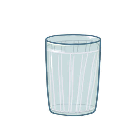 Glass of water. Simple hand drawn icon ,art drawing in doodle cartoon style isolated on white background. Empty object. Furniture for kitchen. Drinks and cup. Clear thing.  For decorationの写真素材