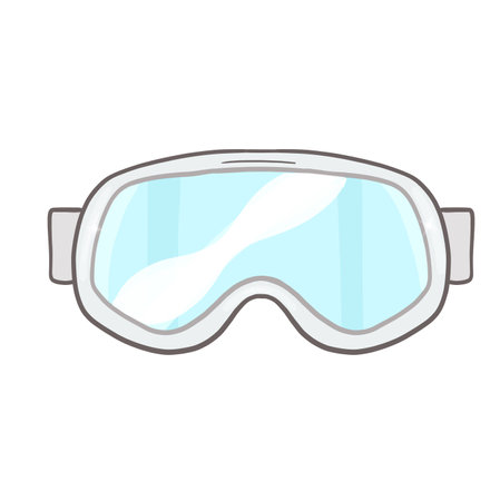 Colored glasses for ski in cartoon style. White and blue. Skiing and snowboard hand drawn icon. Winter sports element. Eye protector design.の写真素材