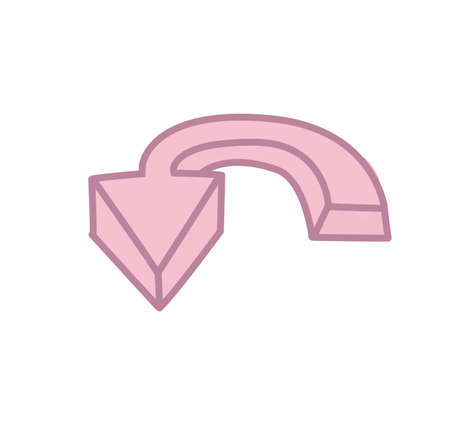Illustration of pink arrow. Curved large arrow pointing at bottom or at you. 3d .Template for navigation and direction.の写真素材