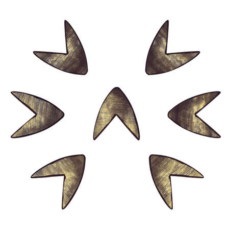 Creative arrows. Different directions. Hand drawn arrow point head with texture.Icon isolated on white background. Decorative elements. A new style of arrowsの写真素材