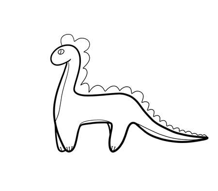 Dinosaur outline illustration. Hand drawn art in doodle sketch style. For coloring for kids and children. Cute baby dino. No color.  Cartoon animalsの写真素材
