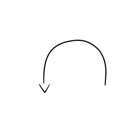 Long black hand drawn arrow.  Curved line. Single and narrow black line pointed down.の写真素材