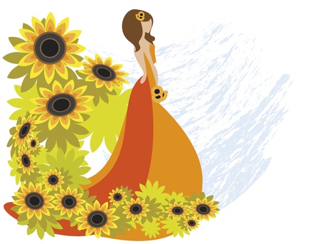 The girl with sunflower のイラスト素材