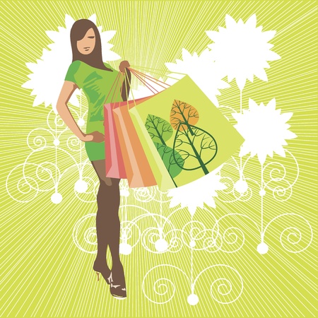 The girl with shopping bags  のイラスト素材