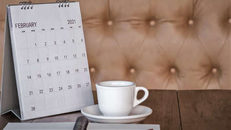 White calendar on the table in the cafeの写真素材