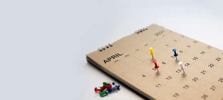 Close up of calendar on the table, planning for business meeting or travel planning concept.の写真素材