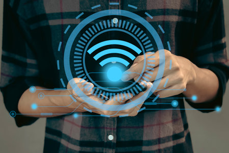 Use business smartphone with wifi icon, business communication social network concept.の写真素材