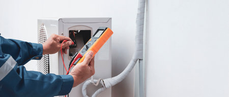 Air conditioning check service leak detection add refrigerantの写真素材