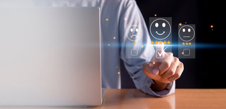 Customers rate service provider satisfaction through the application.の写真素材