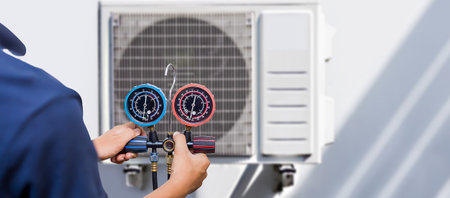 Air condition outdoor unit compressor install outside the house,Condenser unit in central air...