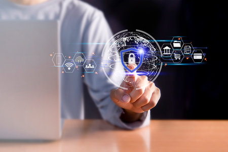 Lock icon and internet network security technology, cybersecurity and privacy concept to protect...