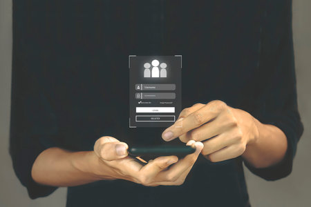User authentication system with username and password cyber security concept Security technology...