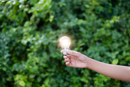 Hand holding light bulb,natural energy and love the world concept.の写真素材