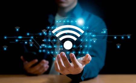 Business using smartphone with wifi icon,business communication concept