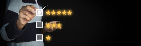 Satisfaction concept, service business, 5 stars selection screen Satisfaction in serviceの写真素材