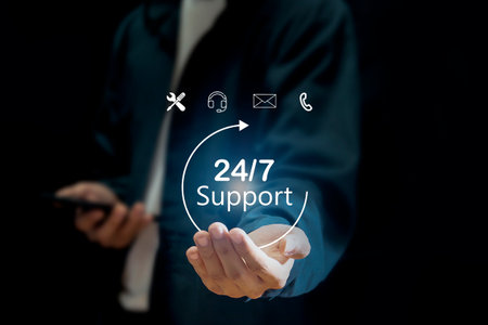 24/7 service, online store concept After-sales service in 24/7 online service with round the clock...