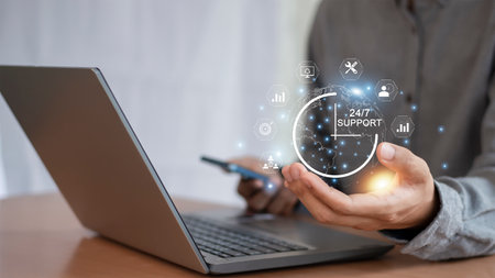 24 hour service online store concept After-sales service in 24h online service with 24h access to...