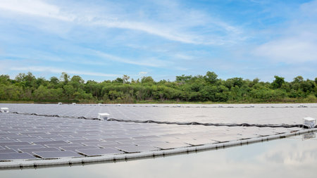 Clean energy concept of floating photovoltaic power plantsの写真素材