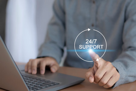 24/7 Support. Customer support. Business and technology concept.