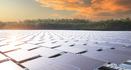 Clean energy concept of floating photovoltaic power plants