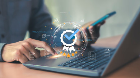 Quality Assurance, Standard Warranty ISO, businessman working with computer services, quality...