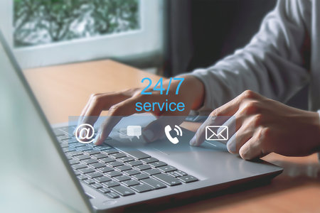 24/7 Service. Customer support. Business and technology concept.