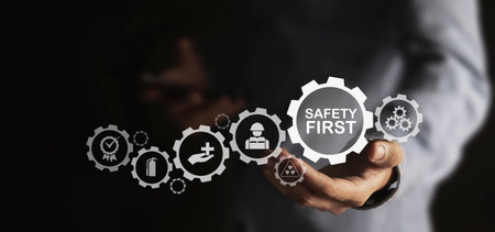 Safety first on the virtual screen. Business, Technology, Internet and network concept.の写真素材