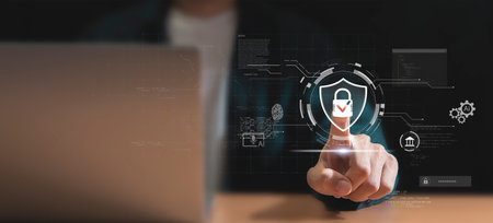 Cyber security data protection business technology privacy concept on virtual screen.