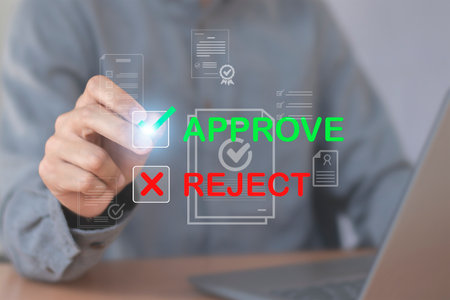 Approve Reject text on virtual screen. Business and technology concept.の写真素材