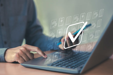 Quality Assurance Certification Document Review Digital Certification Processの写真素材