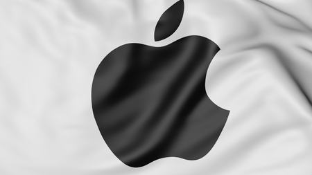 USA. Close up of waving flag with Apple Inc. logo. Editorialのeditorial素材