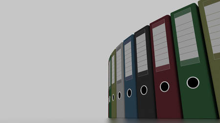 Multicolored office binders for reports and presentations. 3Dの写真素材