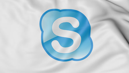 Close up of waving flag with Skype logo, Russiaのeditorial素材