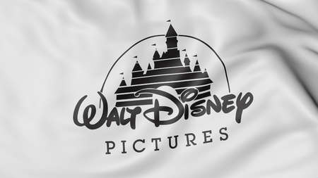 Close up of waving flag with Walt Disney Pictures logo, United Statesのeditorial素材