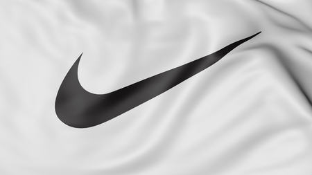Close up of waving flag with Nike logo, United States, ,  Swoosh.  , ,  .  .のeditorial素材