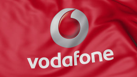 Close up of waving flag with Vodafone logo, United Statesのeditorial素材