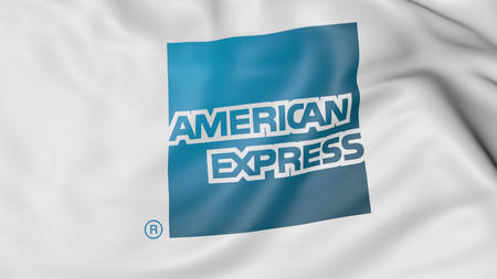 Close up of waving flag with American Express logo, United Statesのeditorial素材