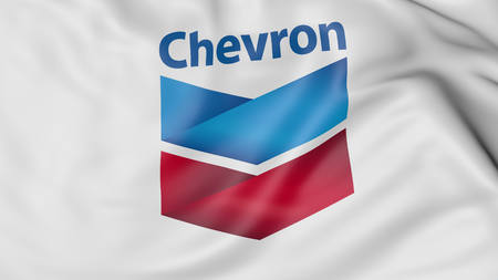 Close up of waving flag with Chevron logo, United Statesのeditorial素材
