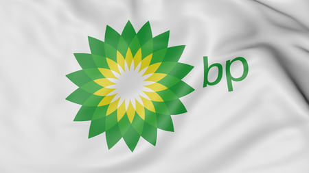 Close up of waving flag with BP logo, United Statesのeditorial素材