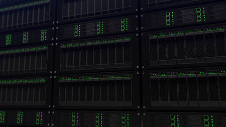 Big server racks, shallow focus. Search and IT business concept. 3D