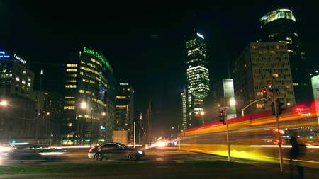 WARSAW, POLAND - DECEMBER, 22, 2016. Long exposure night shot of traffic at urban interectionのeditorial素材