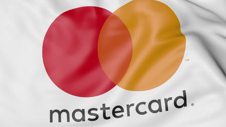 Close-up of waving flag with MasterCard logo, editorial 3D renderingのeditorial素材